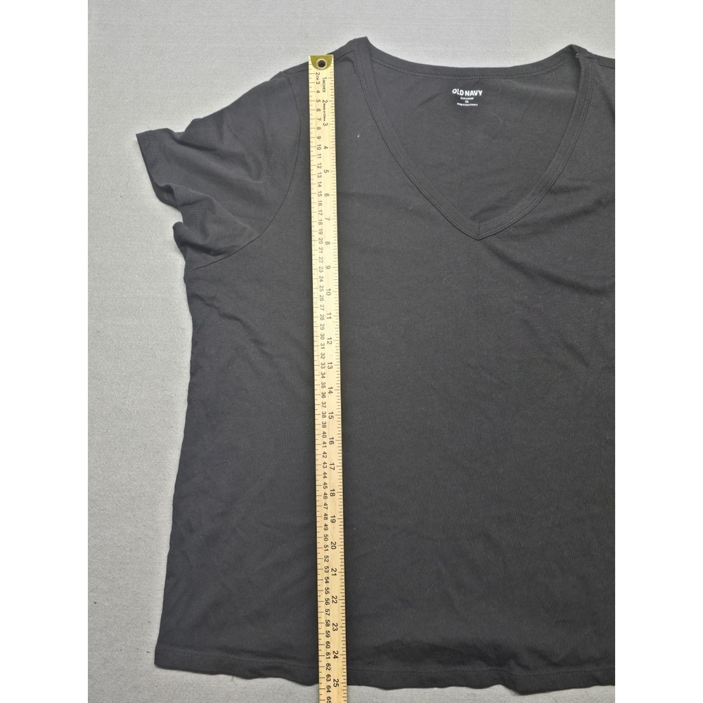 Old Navy Everywear Womens Solid Black 100% Cotton V Neck Short Sleeve Shirt XL - Picture 4 of 6